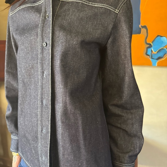 CO Tops - CO Dark Indigo Denim Button Up Shirt Contrast Stitch Premium Denim Size S